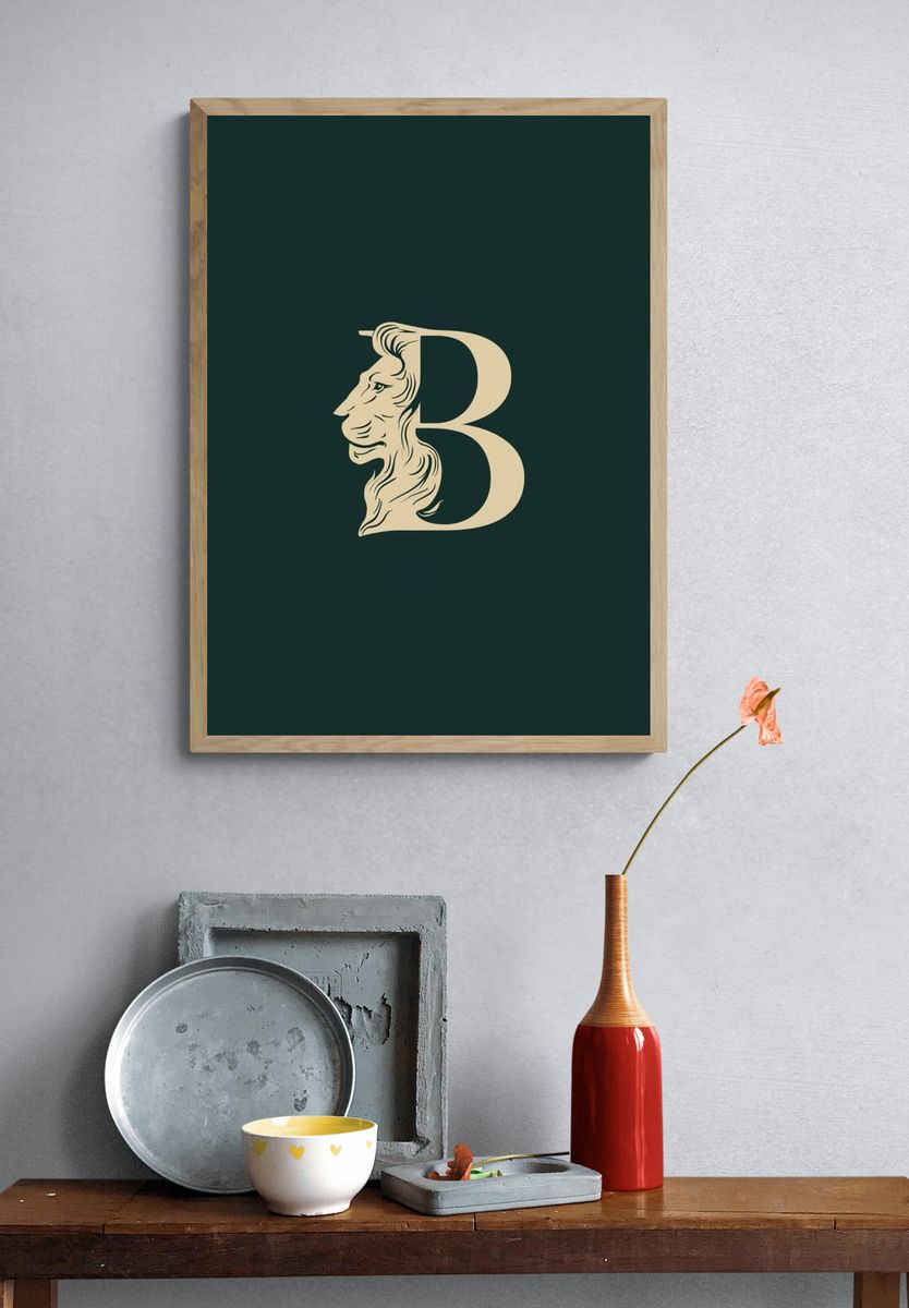 Lion Monogram Typography Poster. — room view 3