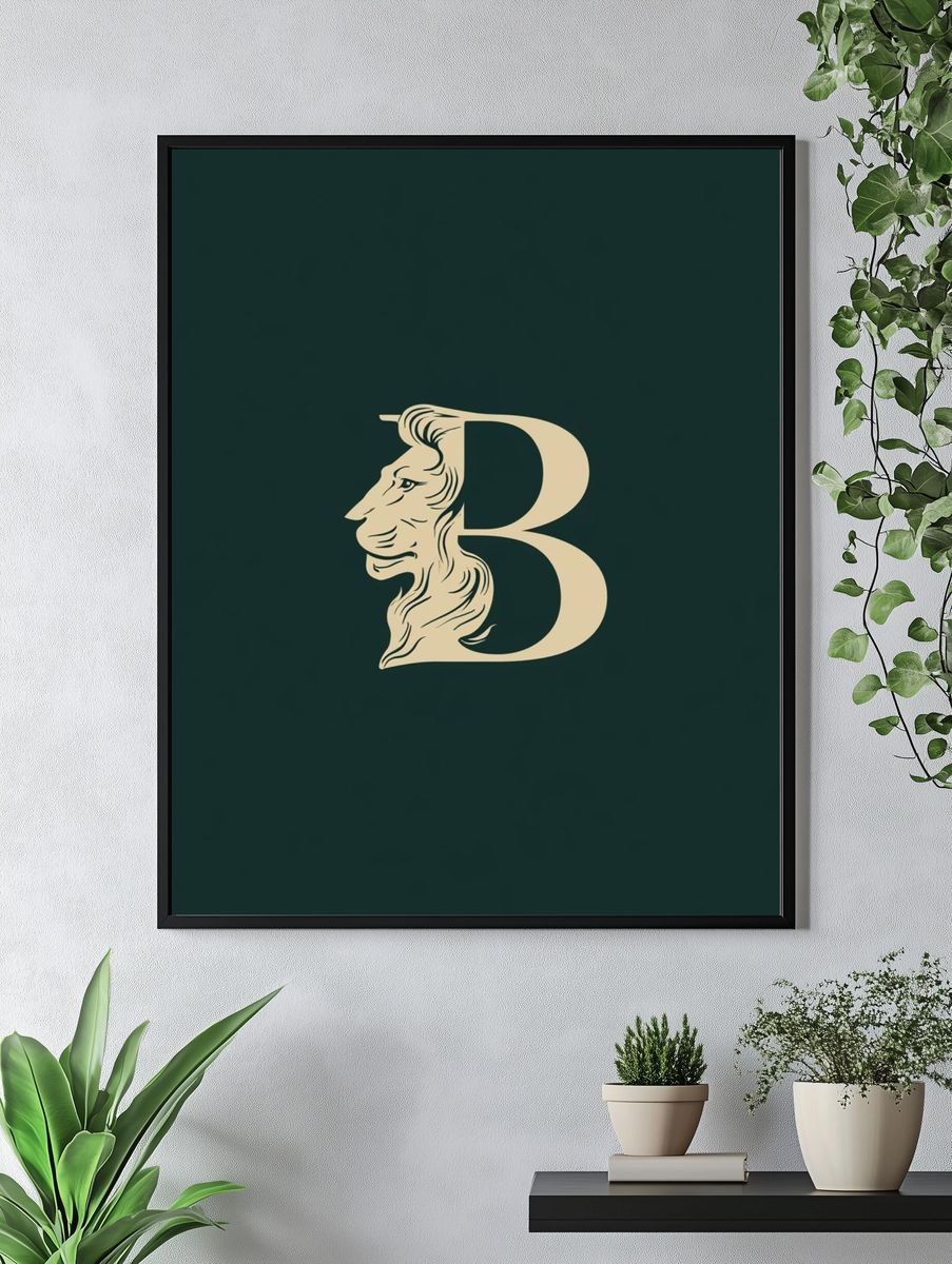 Lion Monogram Typography Poster. — room view 4