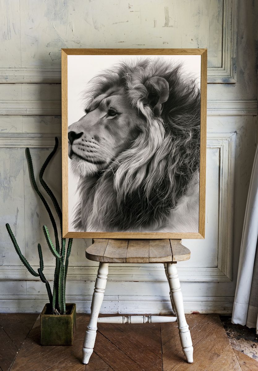 Majestic Lion Portrait Print. room preview