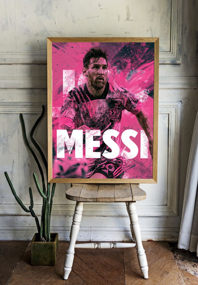 Lionel Messi Pink Action Poster. — room view 1