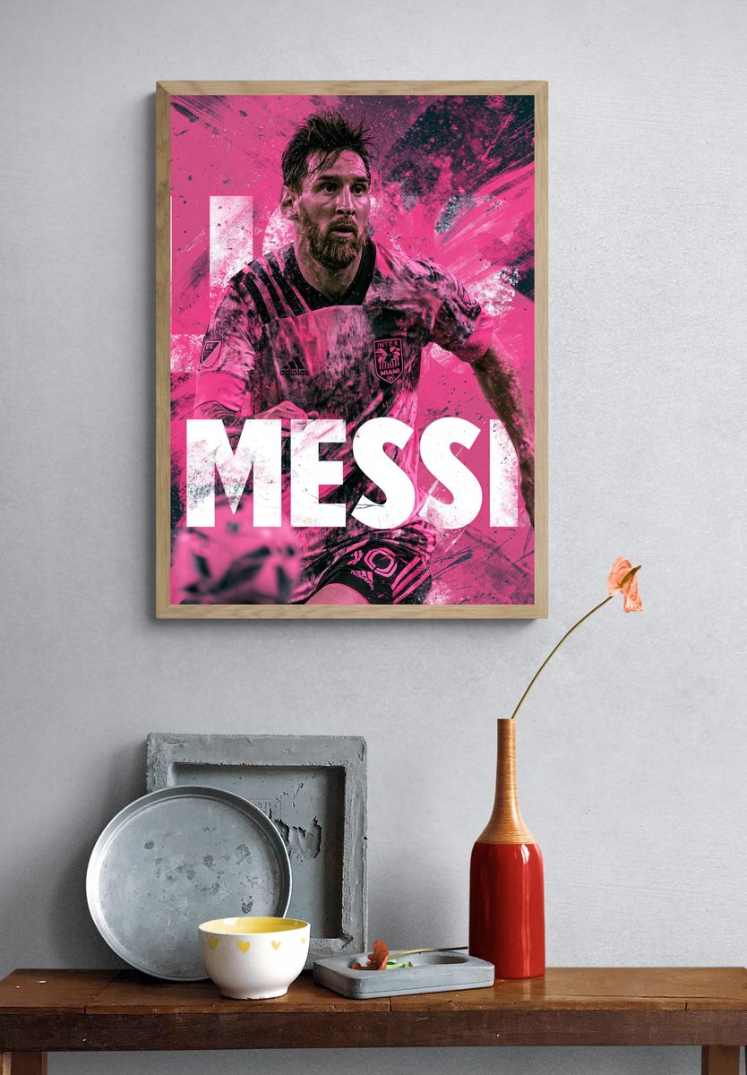 Lionel Messi Pink Action Poster. — room view 3