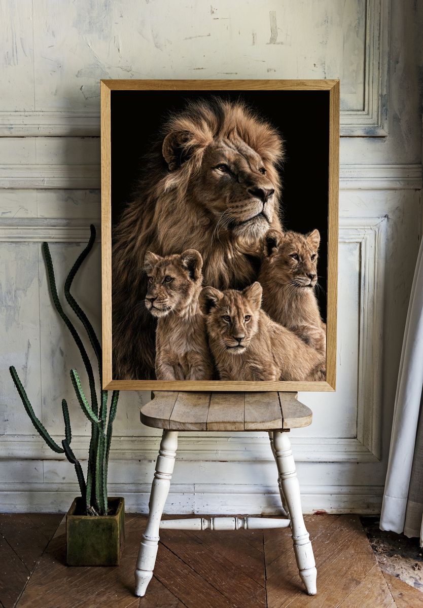 Lion Family Portrait Poster. room preview