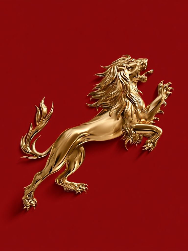Golden Lion on Red Illustration Poster. poster — illustration art