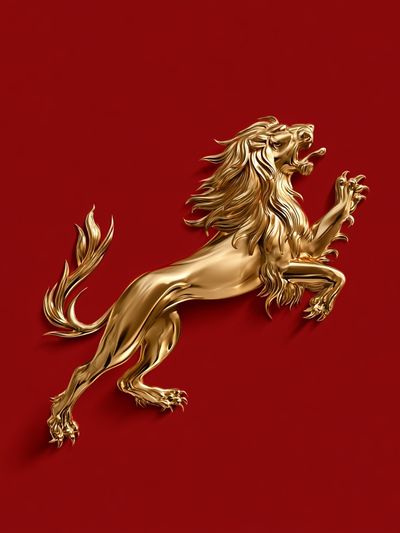 Golden Lion on Red Illustration Poster. poster