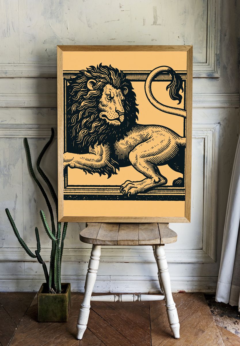 Lion in Frame Illustration Poster. — room view 1