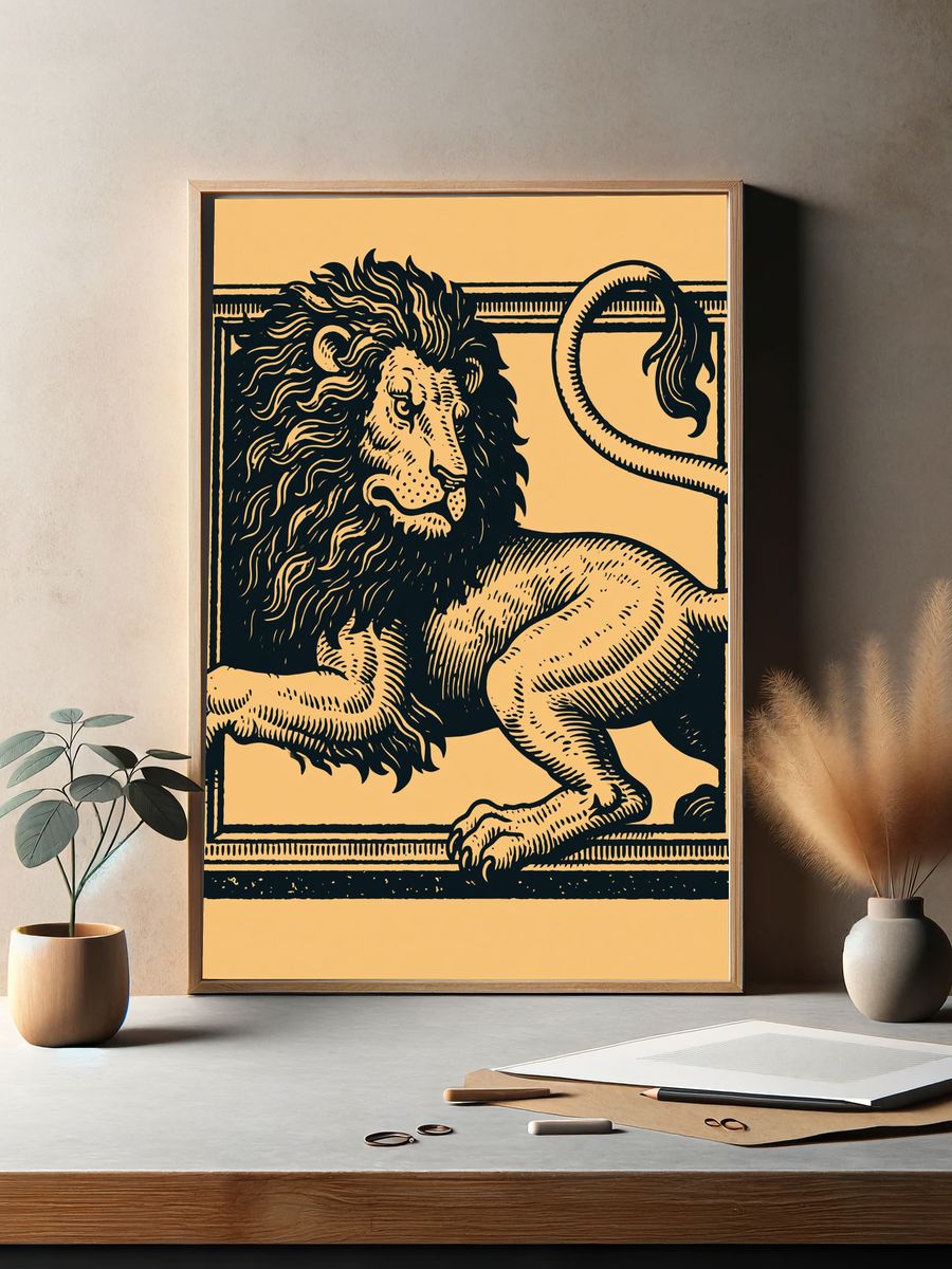 Lion in Frame Illustration Poster. — room view 2