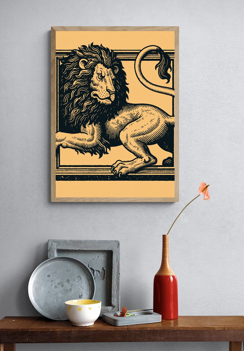 Lion in Frame Illustration Poster. — room view 3