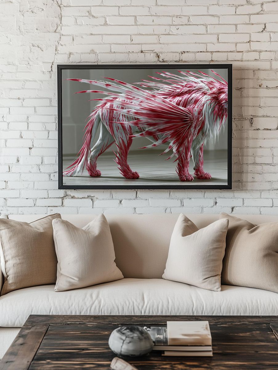 Red and White Lion Digital Art Poster. — room view 1
