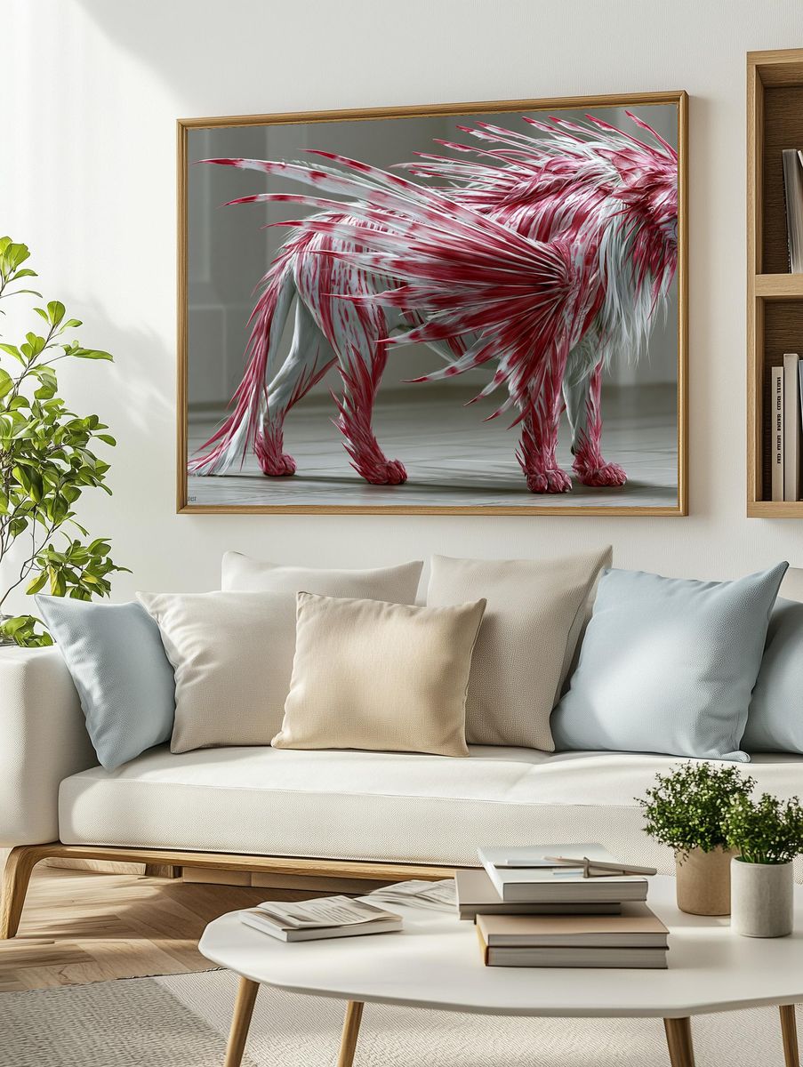 Red and White Lion Digital Art Poster. — room view 2