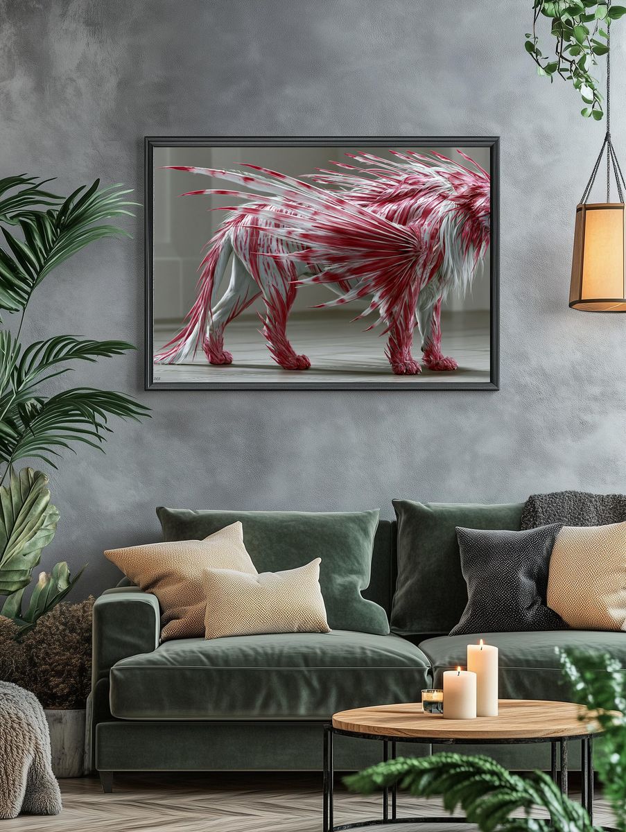Red and White Lion Digital Art Poster. — room view 4