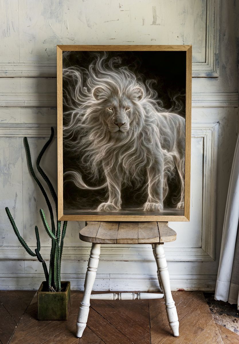 Majestic White Lion Illustration Poster. — room view 1