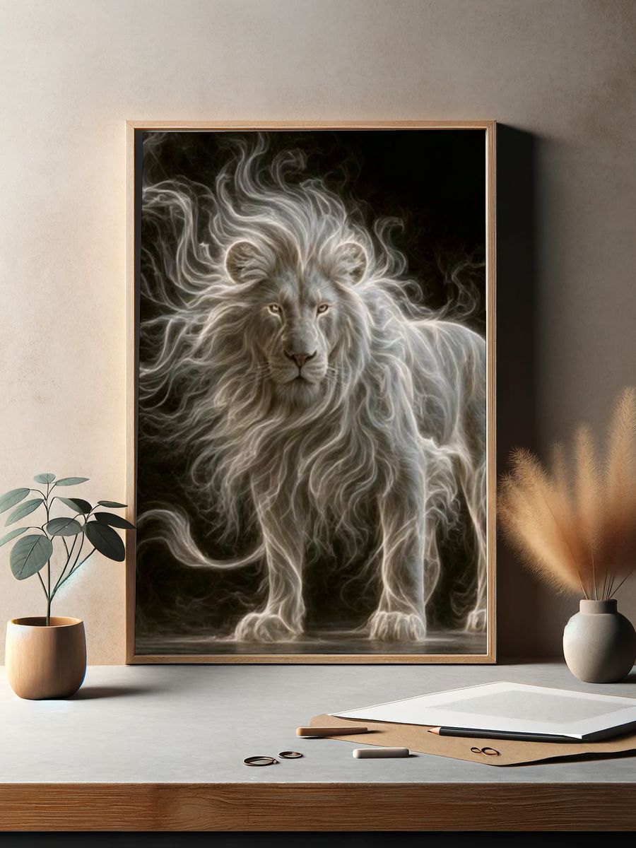 Majestic White Lion Illustration Poster. — room view 2