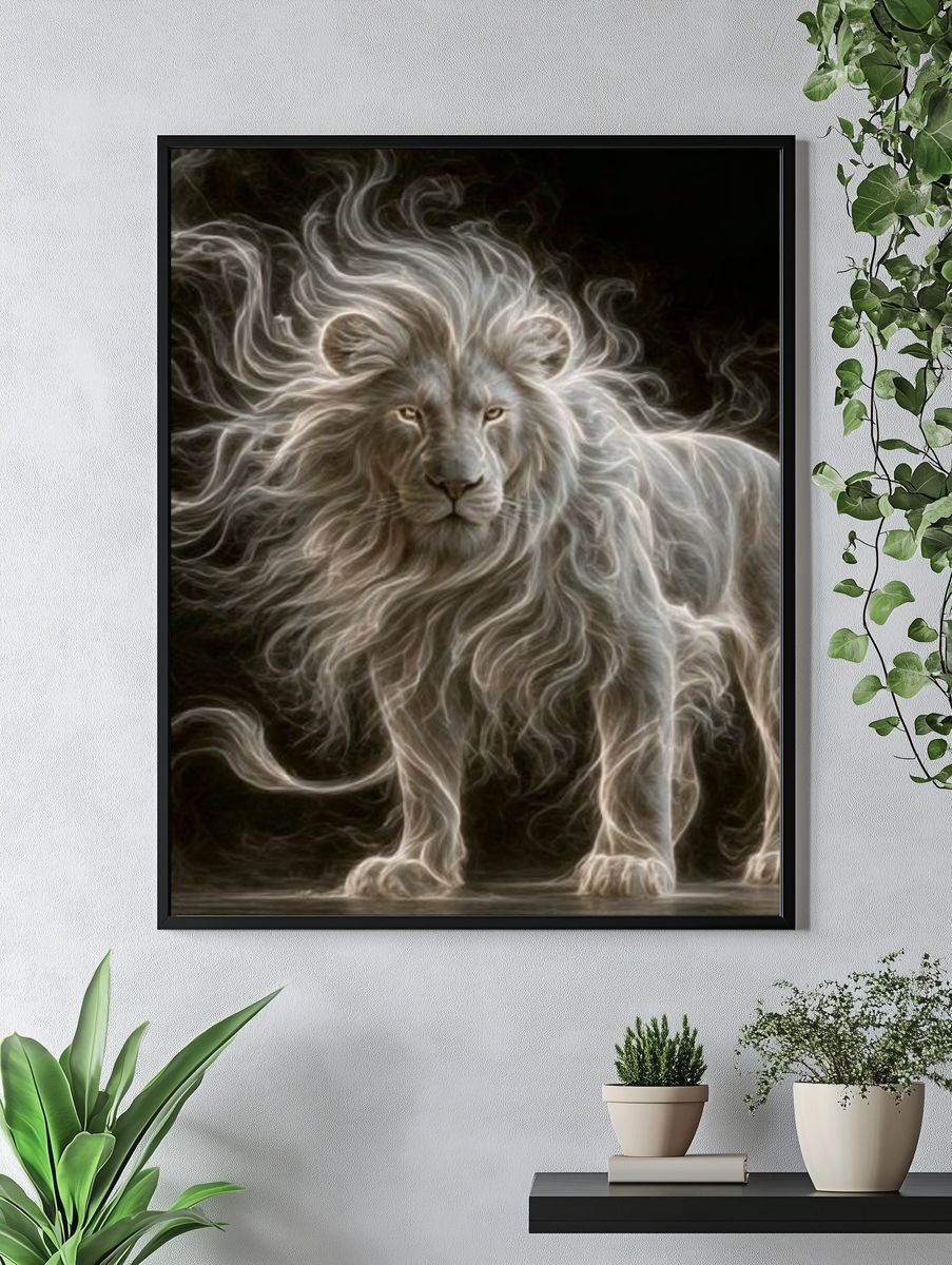 Majestic White Lion Illustration Poster. — room view 4