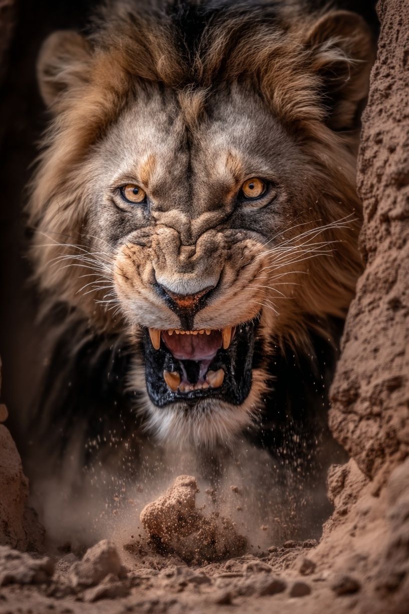 Majestic Lion Roaring Poster. poster detail