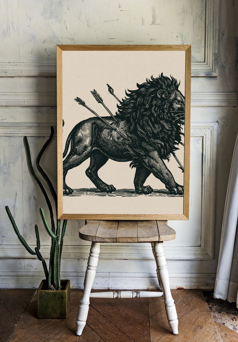 Lion with Arrows Illustration Poster. room preview