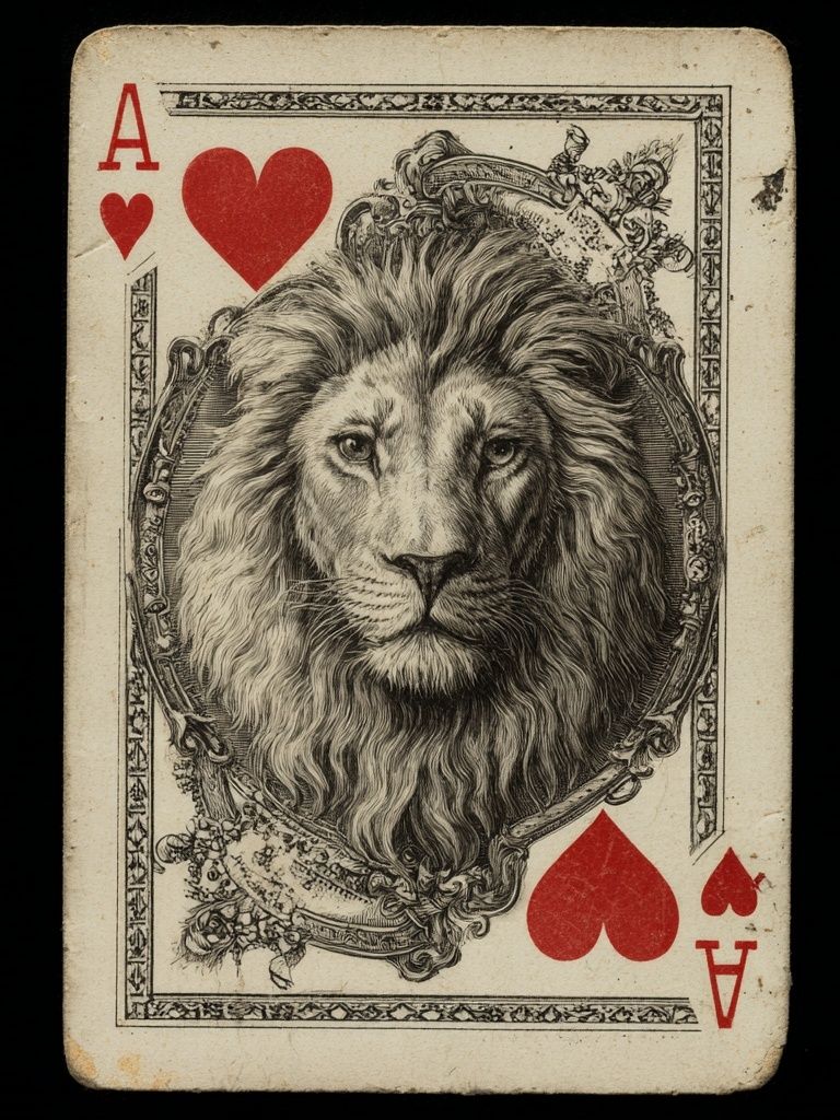 Ace of Hearts Lion Illustration Poster. poster detail