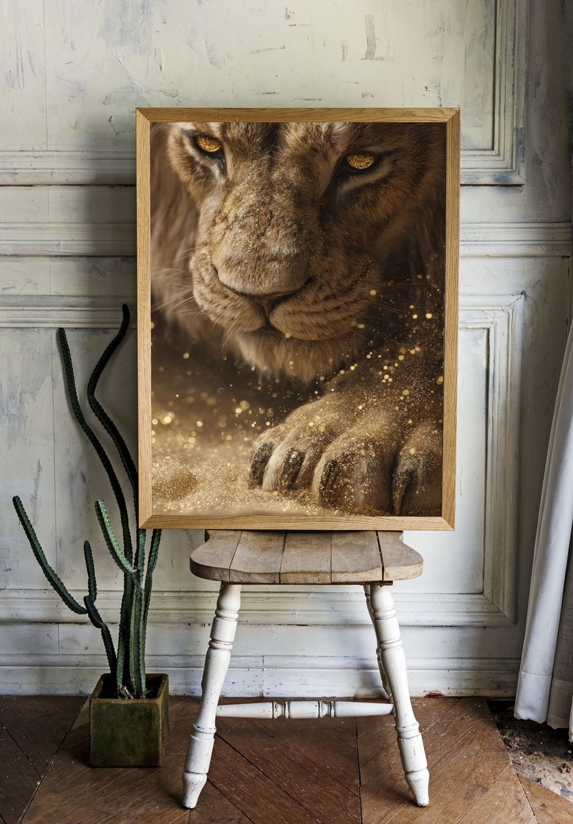 Golden Lion Portrait Poster. — room view 1