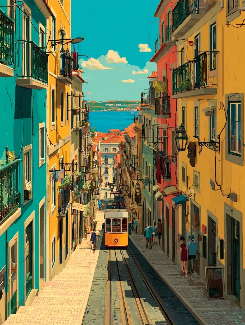 Lisbon Tram Street — Vintage Print. poster — vintage art