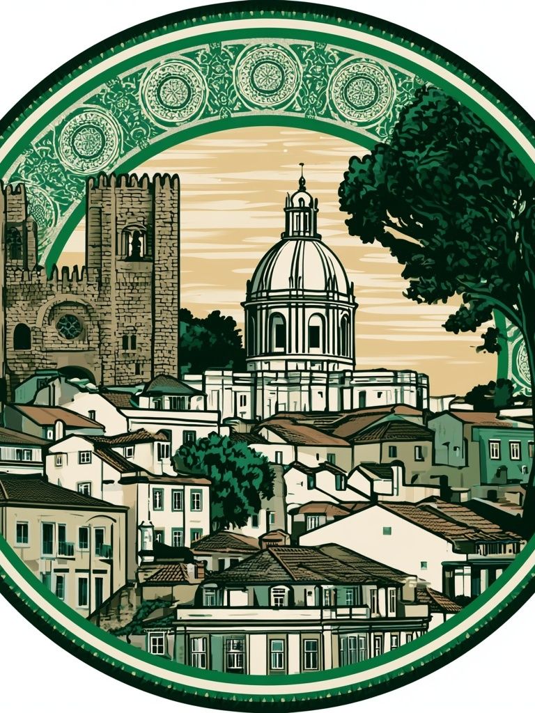 Lisbon Skyline Vintage Travel Poster. poster detail