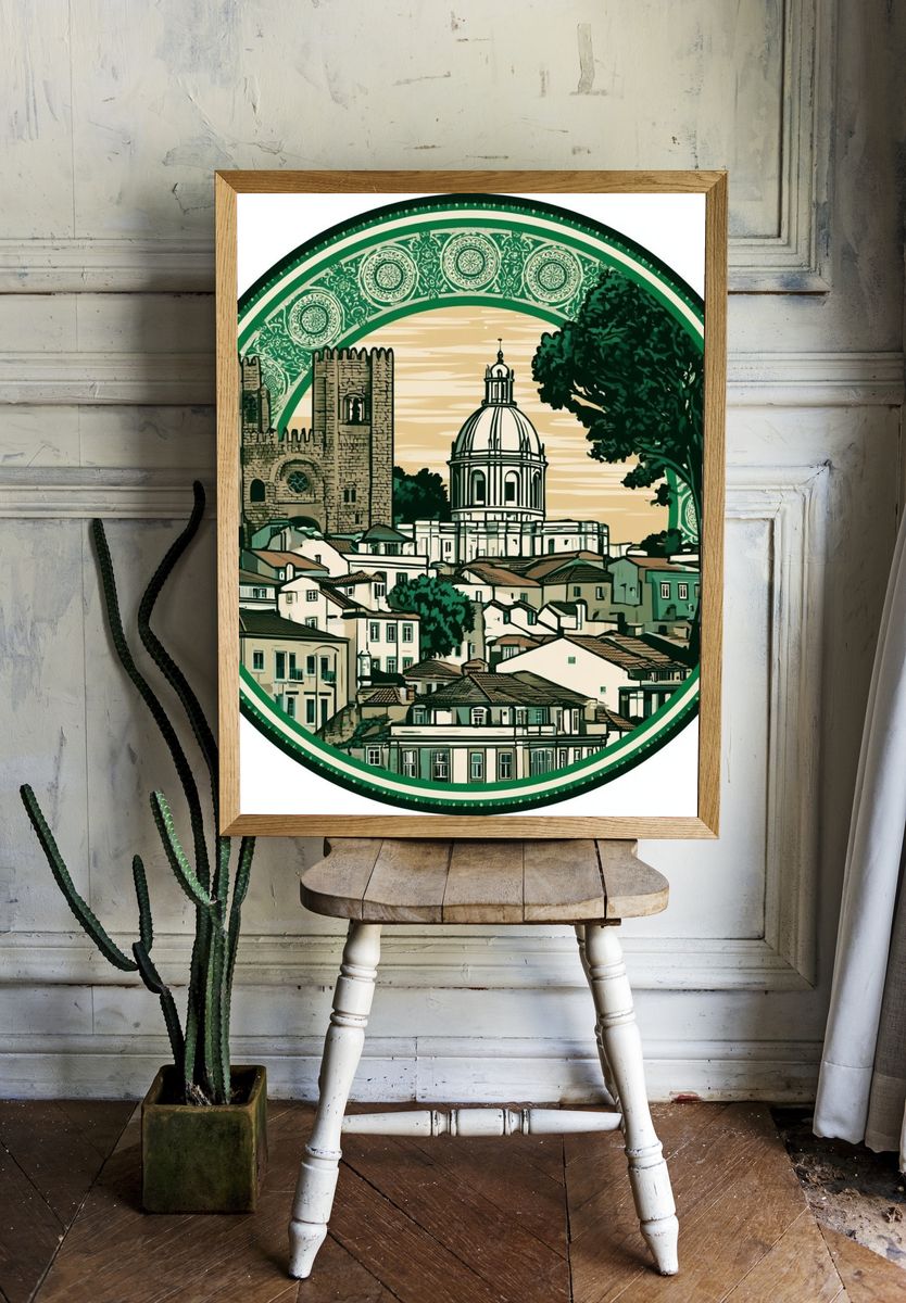 Lisbon Skyline Vintage Travel Poster. — room view 1