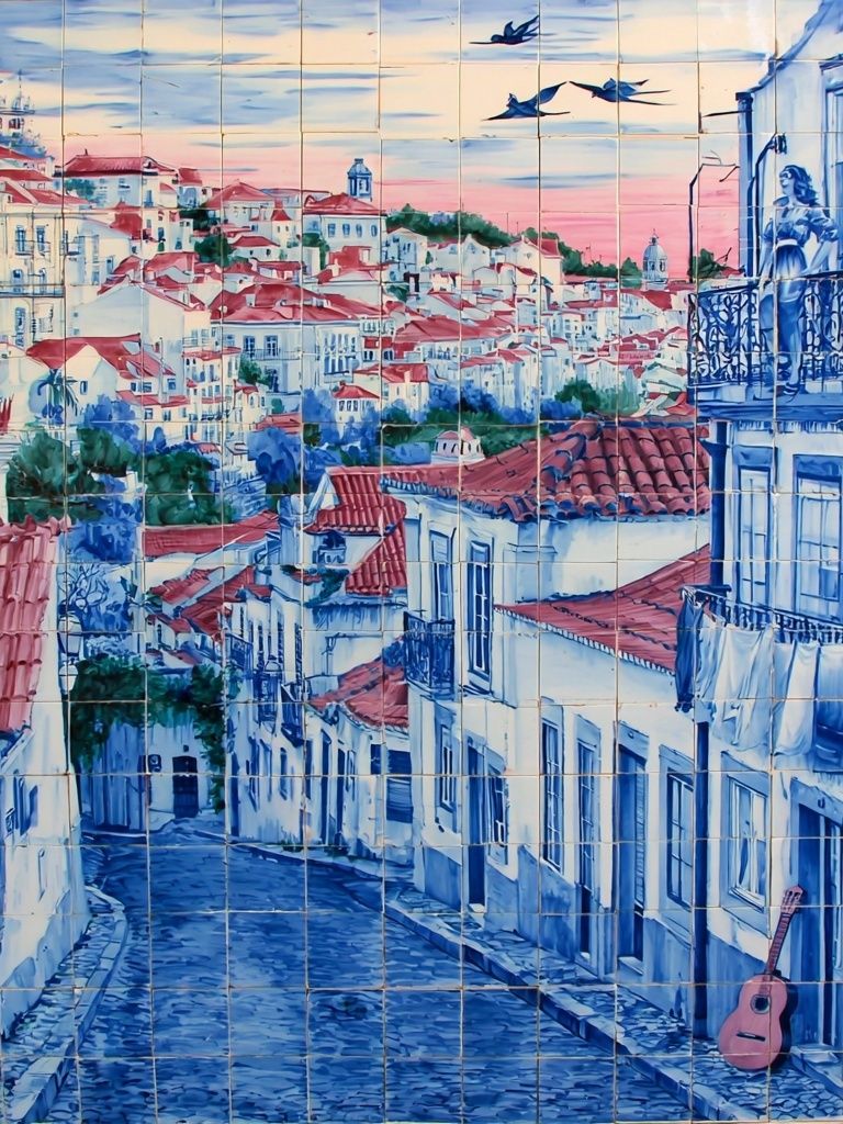 Lisbon Street at Sunset Print. poster — maps-travel art
