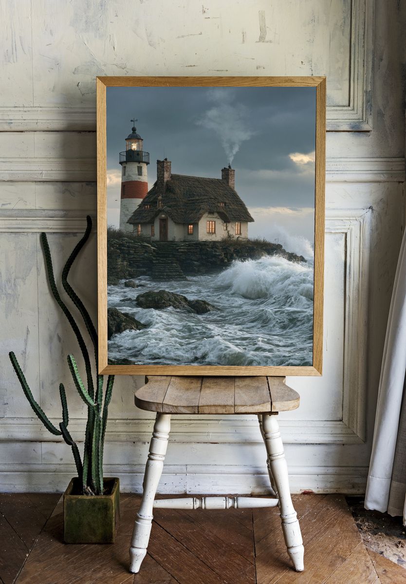 Stormy Lighthouse Coast Photography Poster. — room view 1