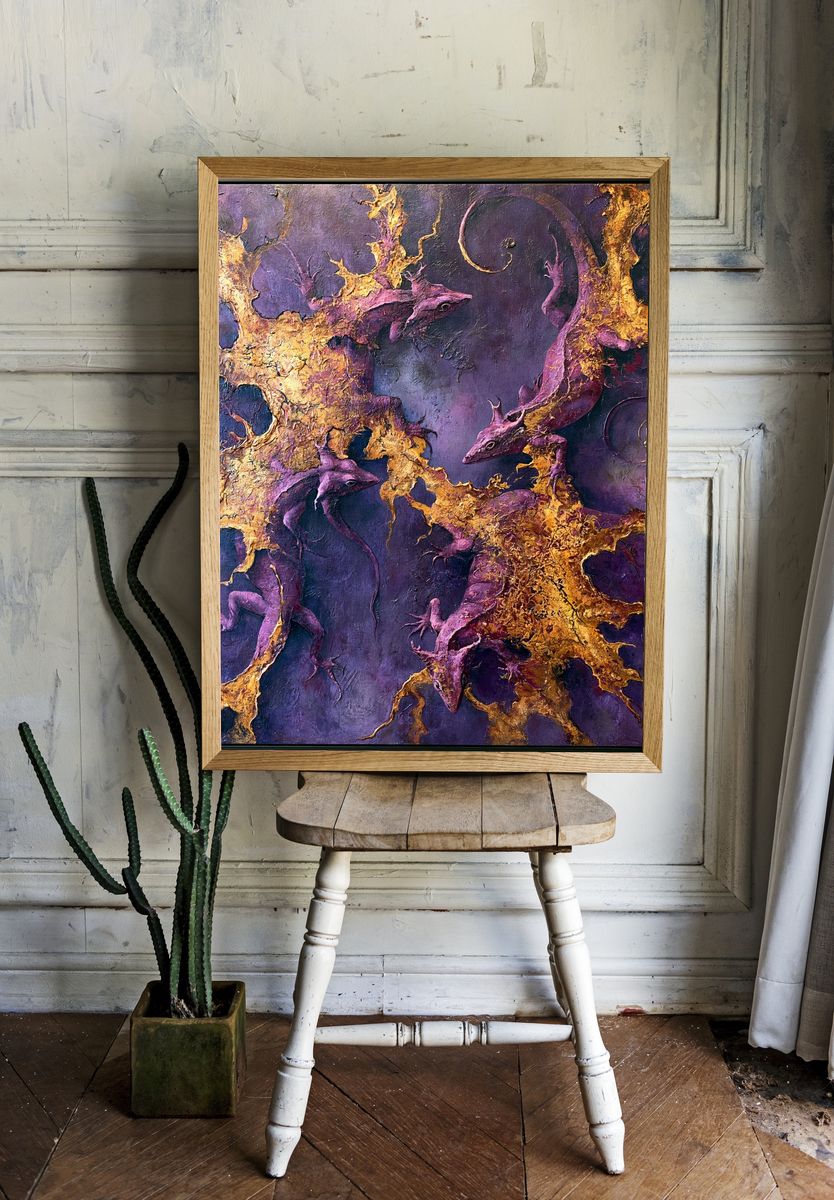 Purple Lizards Abstract Print. — room view 1