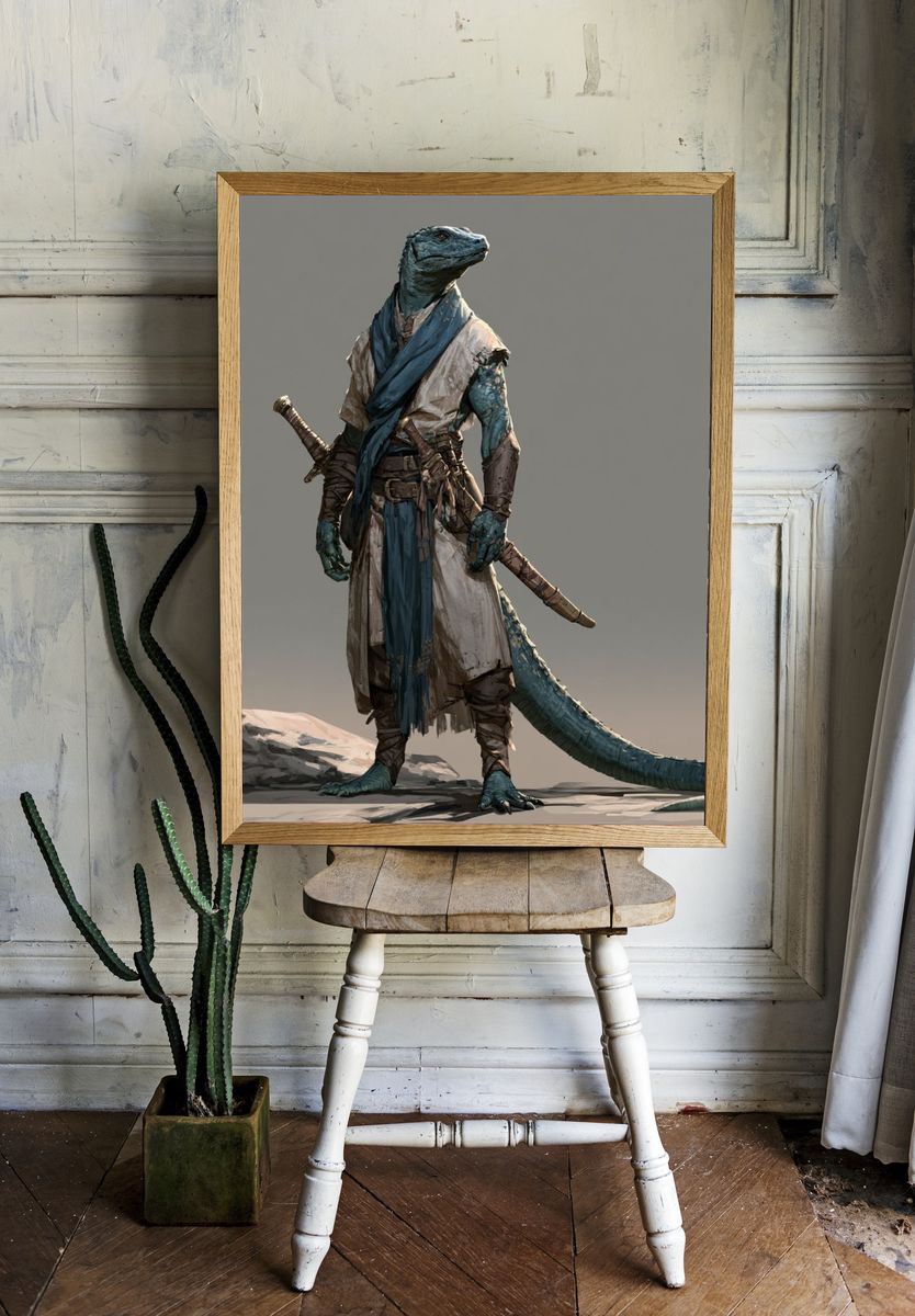 Lizard Warrior Digital Art Print. — room view 1