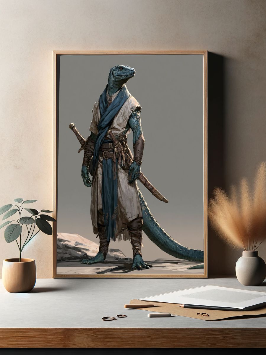 Lizard Warrior Digital Art Print. — room view 2
