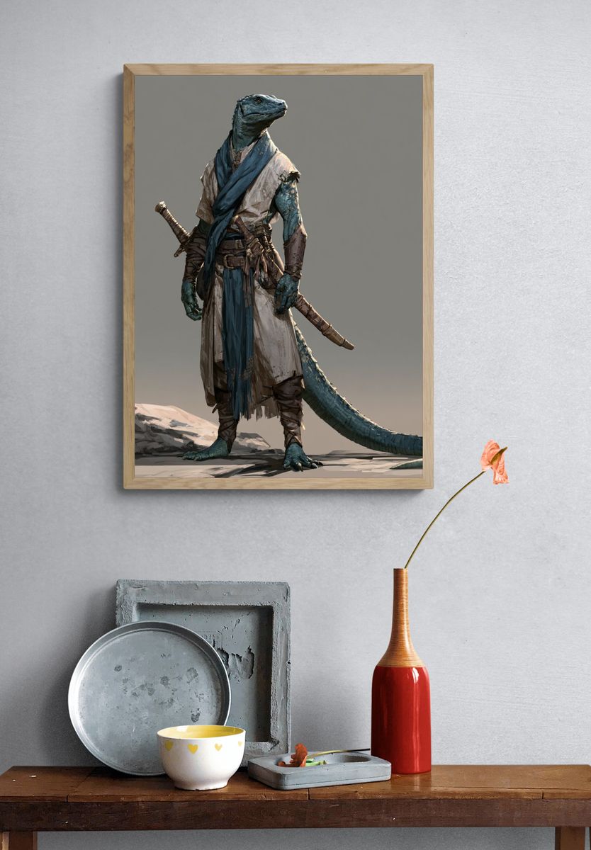 Lizard Warrior Digital Art Print. — room view 3