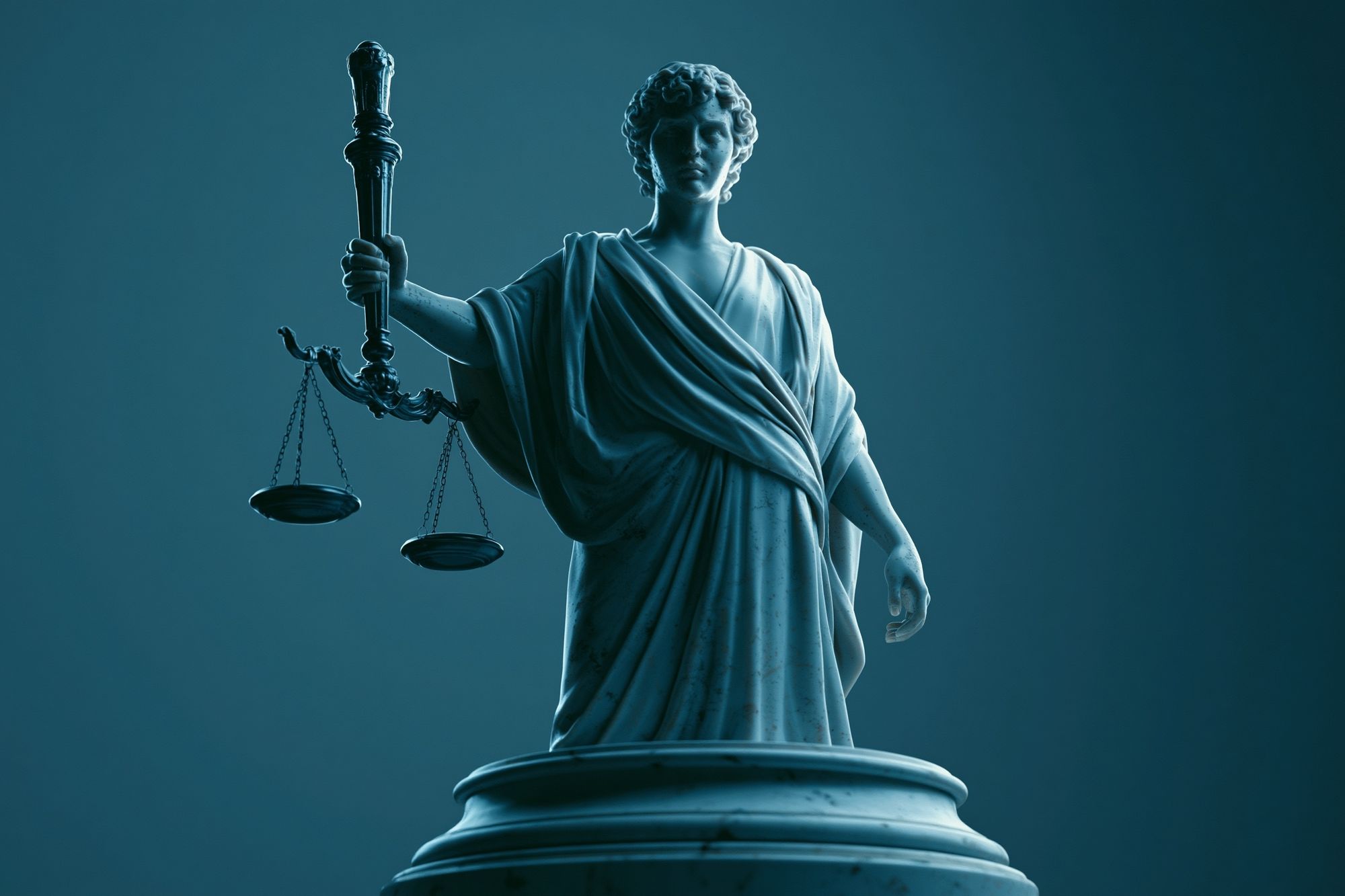 Lady Justice Blue Sculpture Poster. poster detail