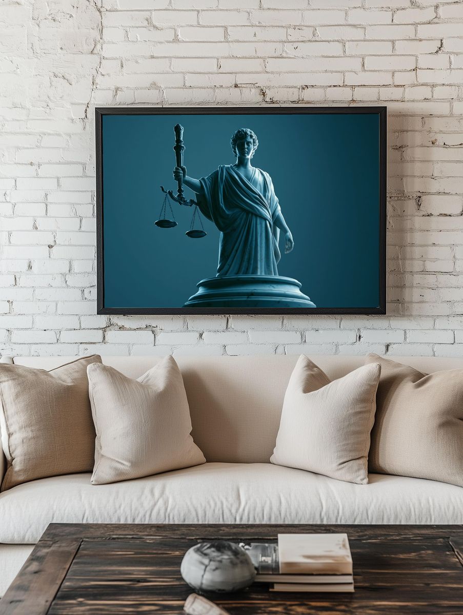 Lady Justice Blue Sculpture Poster. room preview