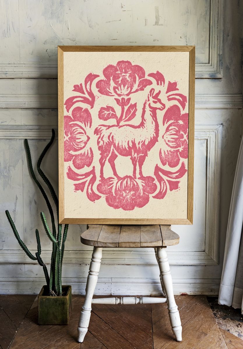Llama Floral Illustration Poster. — room view 1
