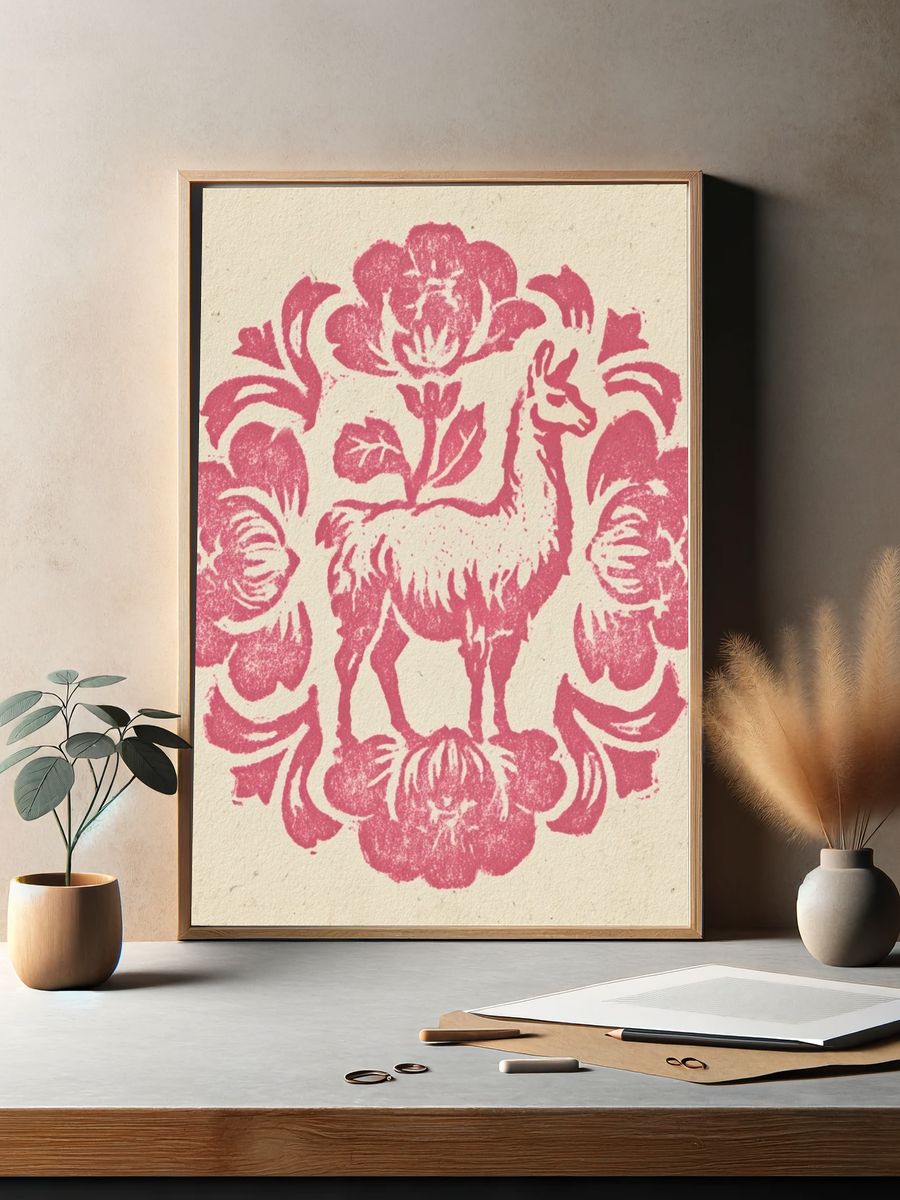 Llama Floral Illustration Poster. — room view 2