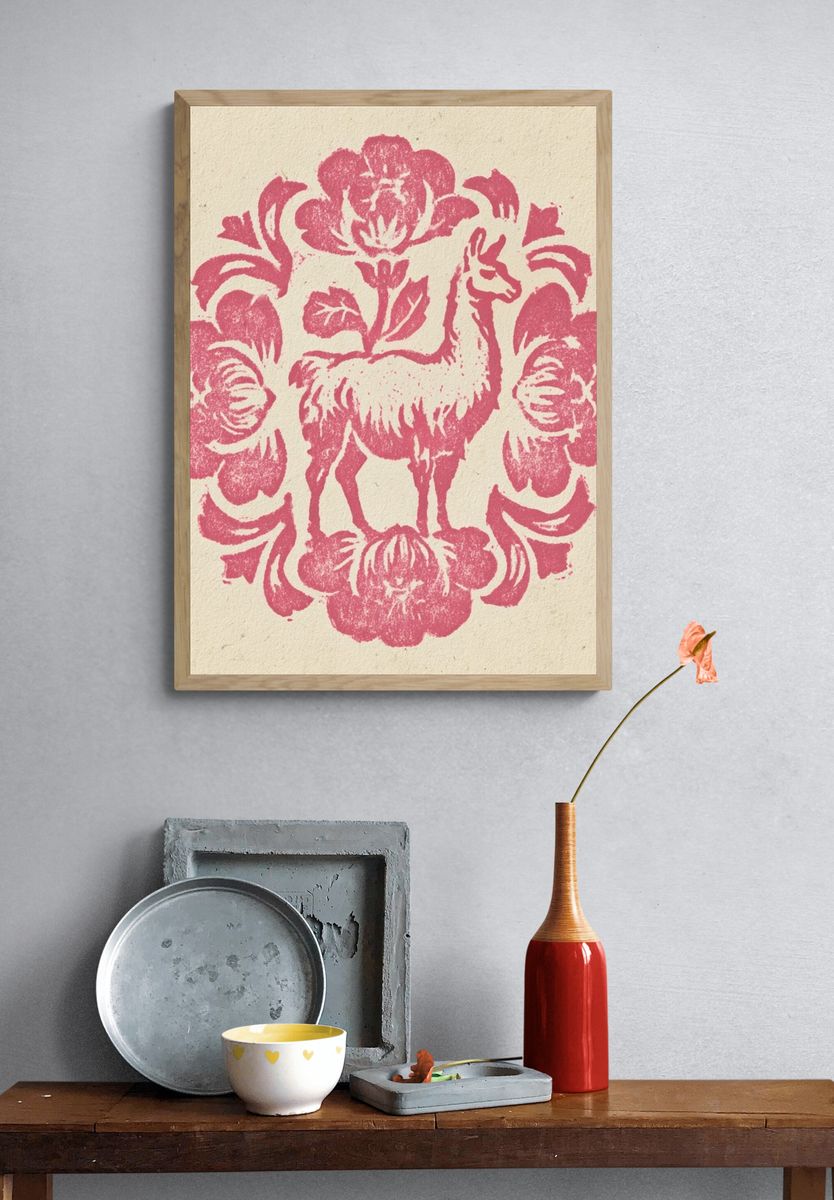 Llama Floral Illustration Poster. — room view 3