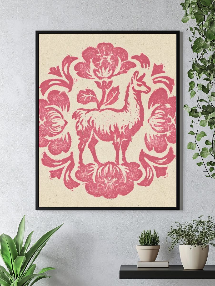 Llama Floral Illustration Poster. — room view 4