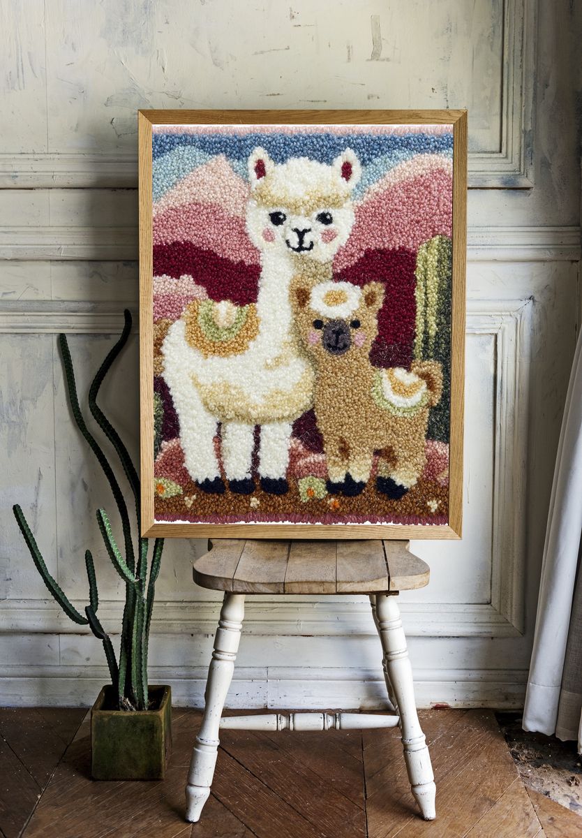 Llama and Baby Llama — Cute Illustration Print. room preview