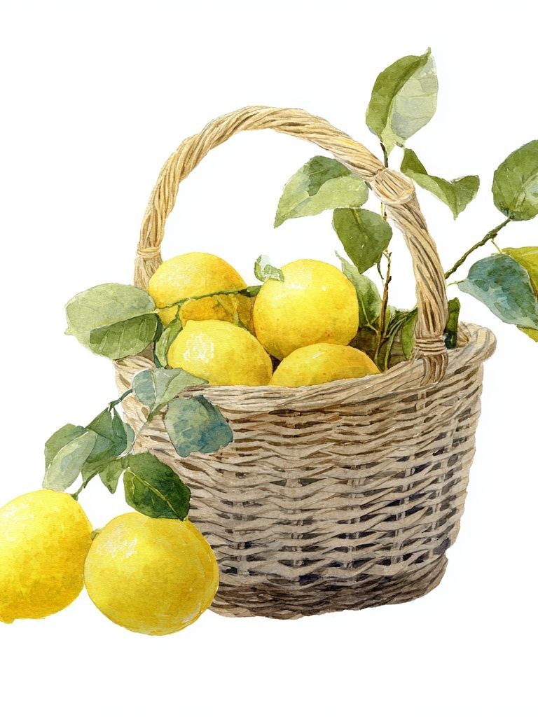 Lemon Basket — Watercolor Print. poster detail