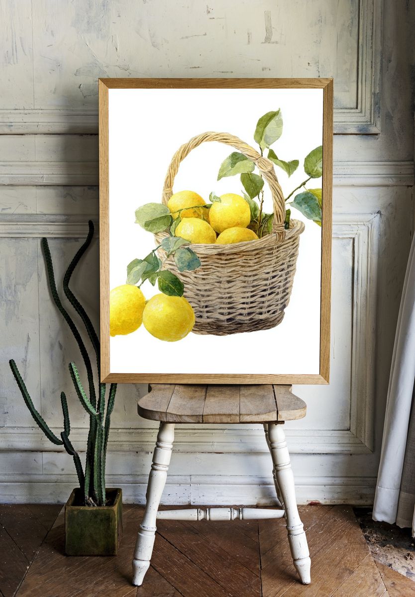 Lemon Basket — Watercolor Print. room preview