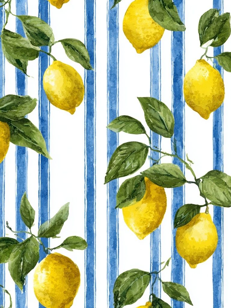 Lemon and Blue Stripes Botanical Poster. poster — botanical art