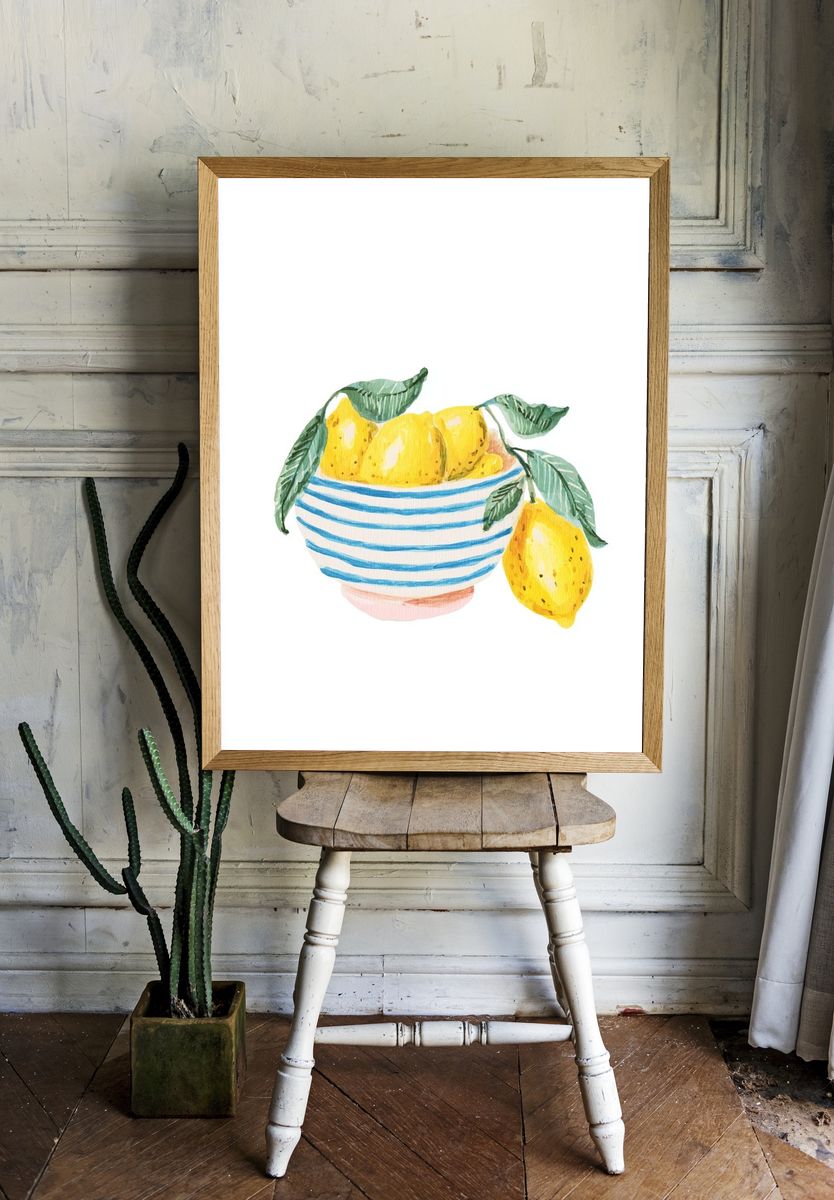 Lemon Bowl — Watercolor Print. room preview