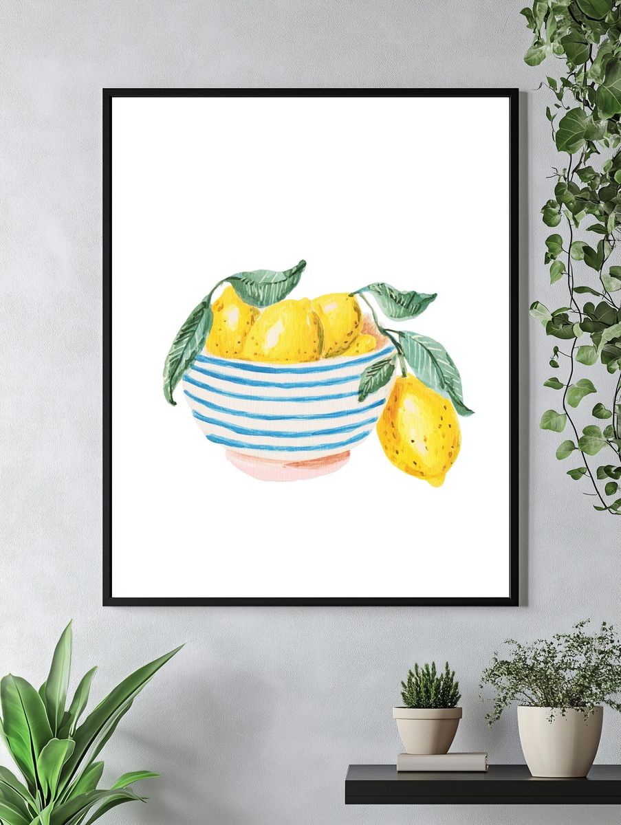Lemon Bowl — Watercolor Print. — room view 4