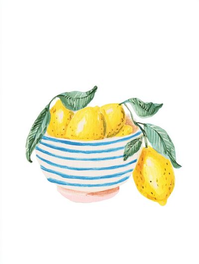 Lemon Bowl — Watercolor Print. poster print