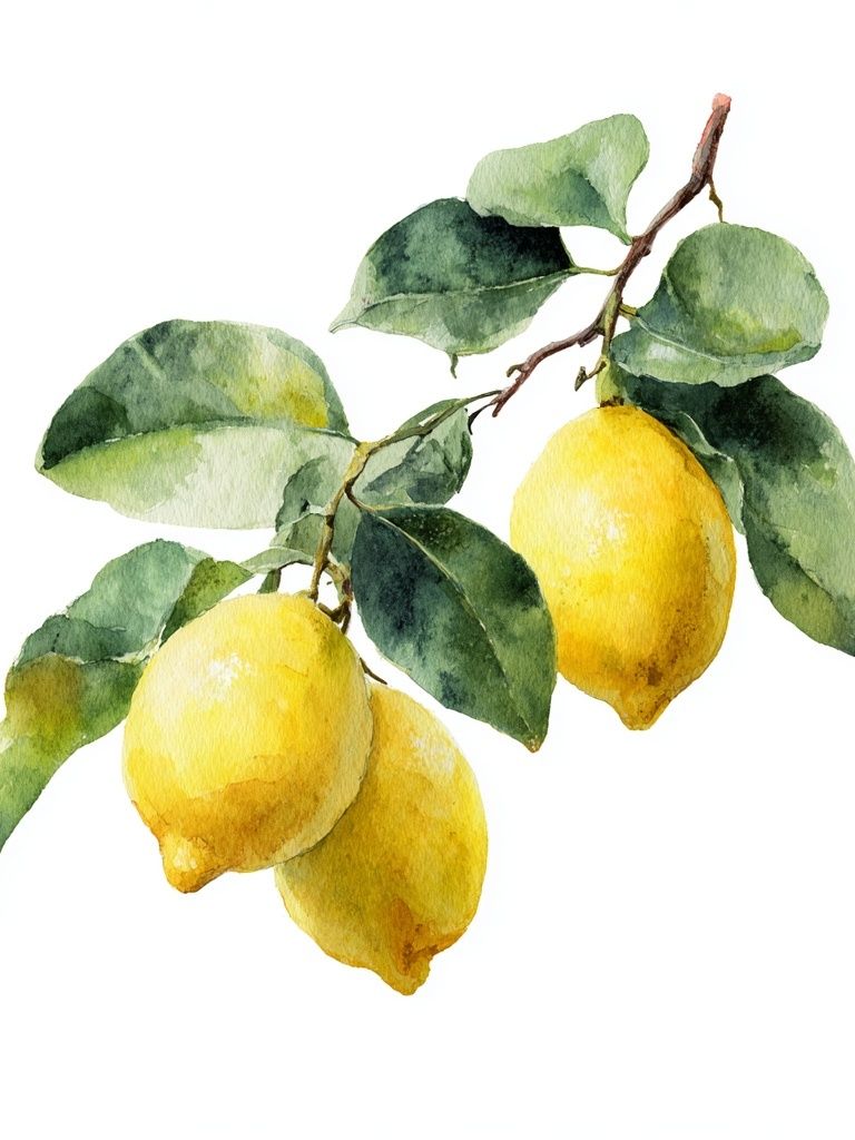 Lemon Branch Watercolor Poster. poster detail
