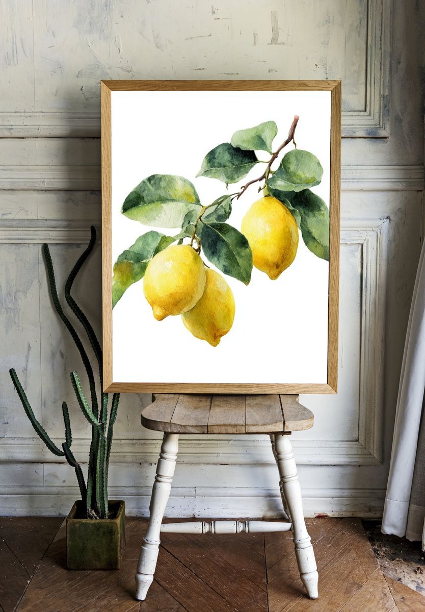 Lemon Branch Watercolor Poster. room preview