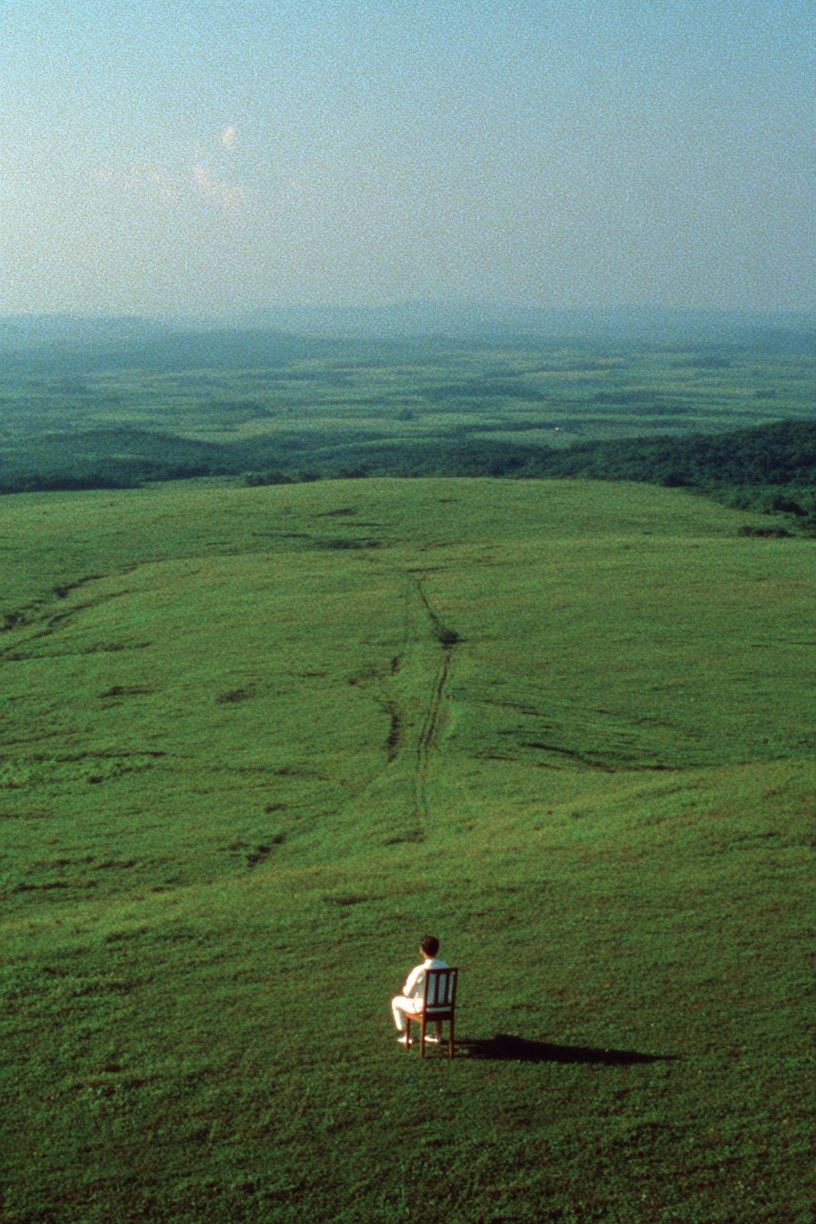 Solitary Figure in Green Hills Poster. poster — photography art
