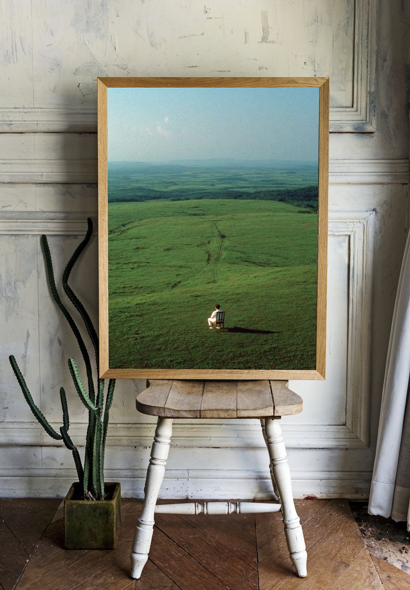 Solitary Figure in Green Hills Poster. — room view 1