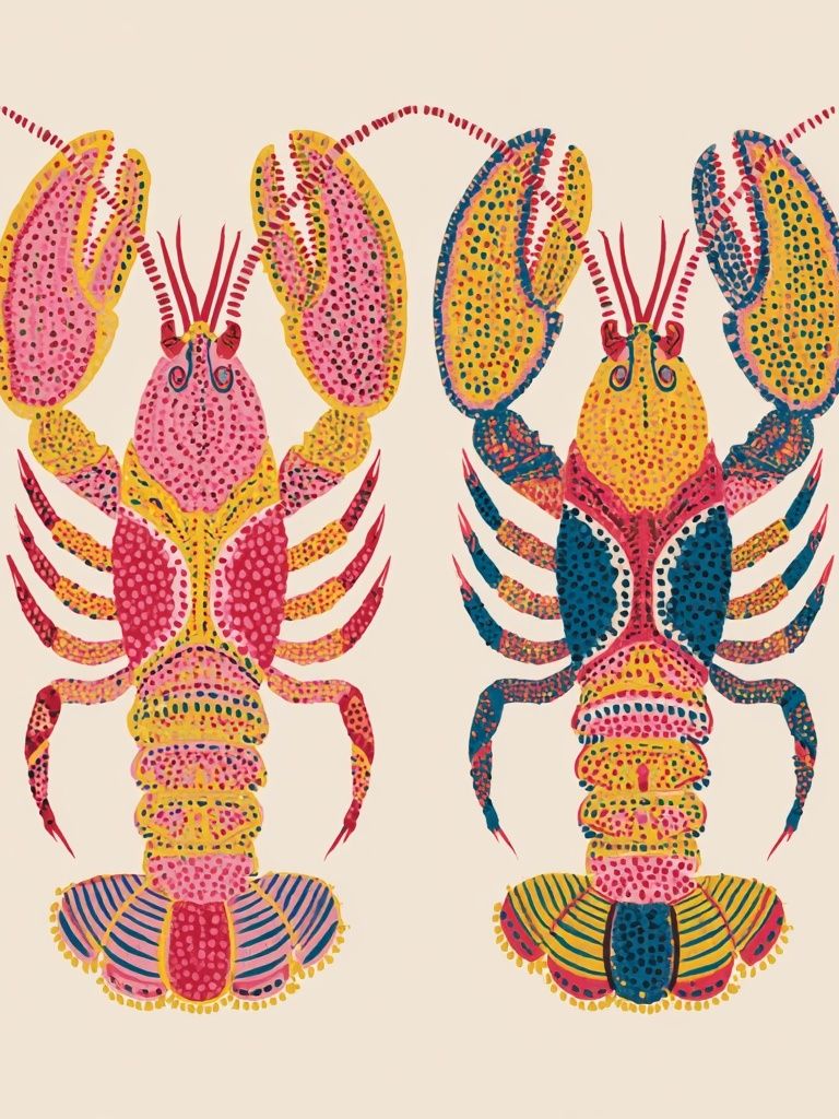 Colorful Lobster Pair Illustration Poster. poster detail