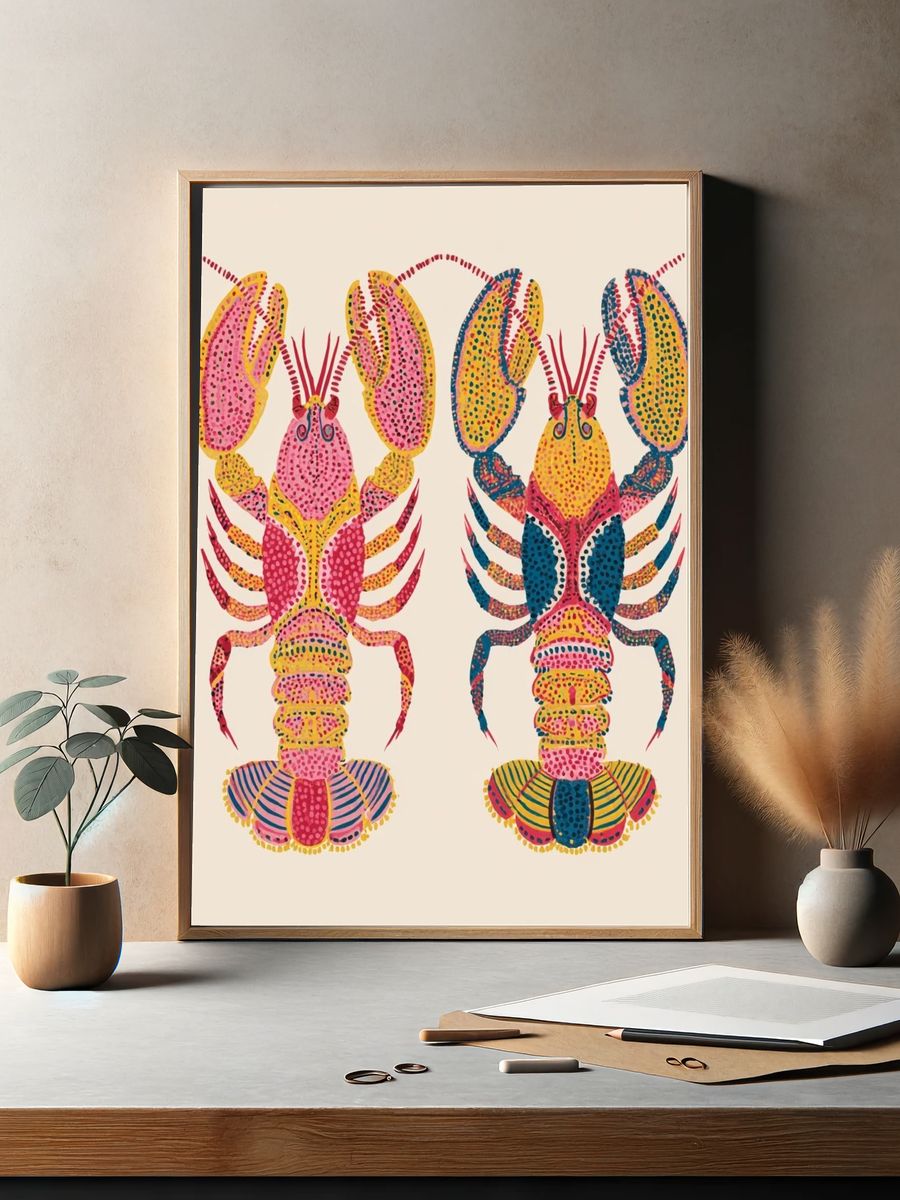Colorful Lobster Pair Illustration Poster. — room view 2