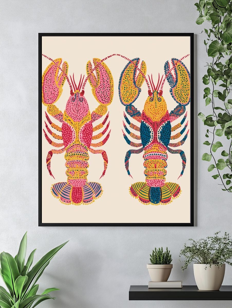 Colorful Lobster Pair Illustration Poster. — room view 4